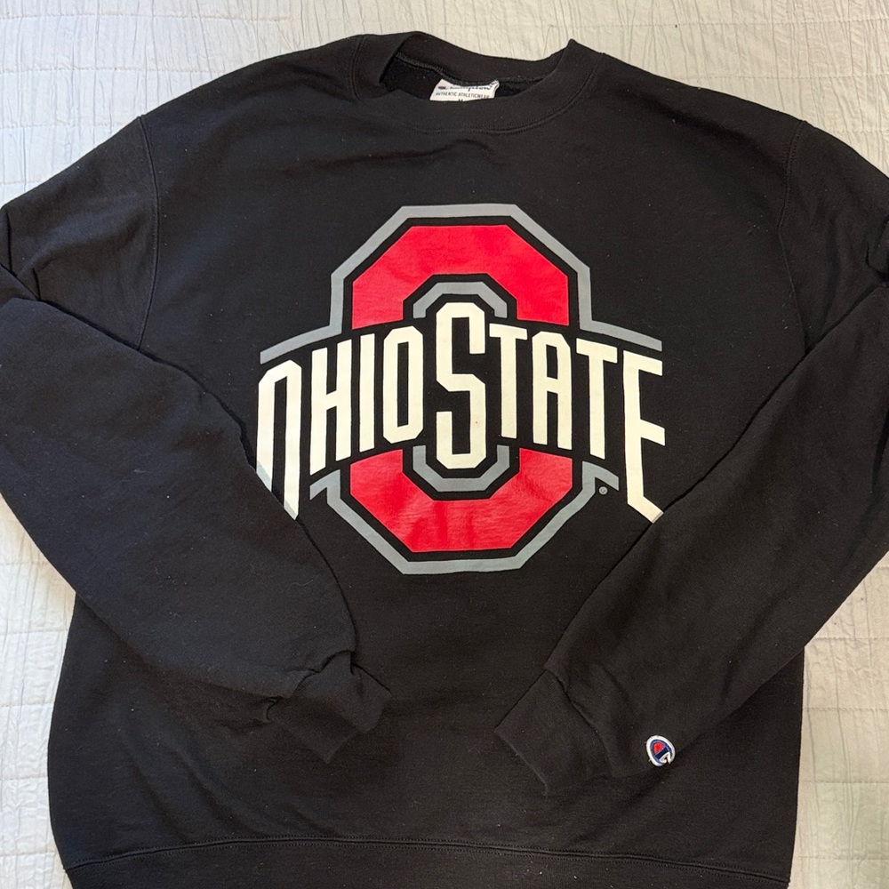 Champion Black Crewneck with Red & White Ohio State Logo
